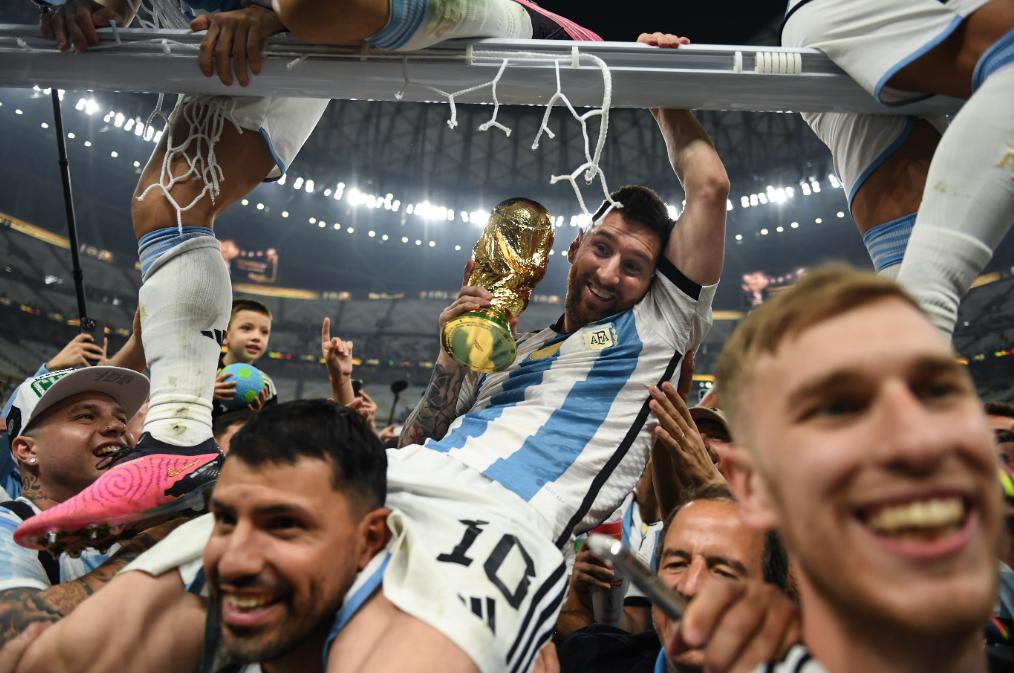 Messi celebrates victory with his Argentina teammates